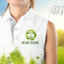 Load image into Gallery viewer, Womens Sleeveless Golf Polo Shirt Custom Funny Green Clover St Patricks Day Plaid Pattern Golf Tops NHN0161