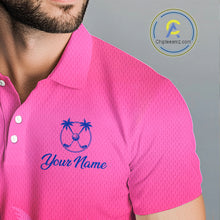 Load image into Gallery viewer, Mens Golf Polo Shirt Custom Pink Blue Palm Pattern Team Golf Tops For Men, Summer Golf Gifts NHN0172