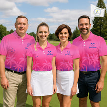 Load image into Gallery viewer, Mens Golf Polo Shirt Custom Pink Blue Palm Pattern Team Golf Tops For Men, Summer Golf Gifts NHN0172
