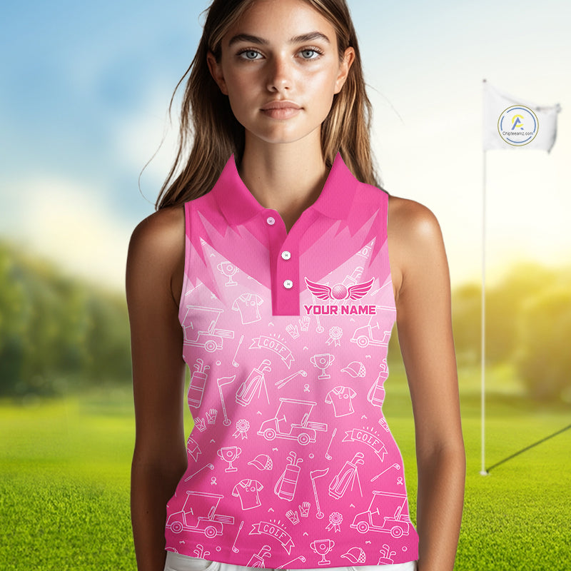 Womens Sleeveless Golf Polo Shirt Custom Pink Golf Ball Pattern Team Ladies Golf Tops, Golf Gifts NHN0198