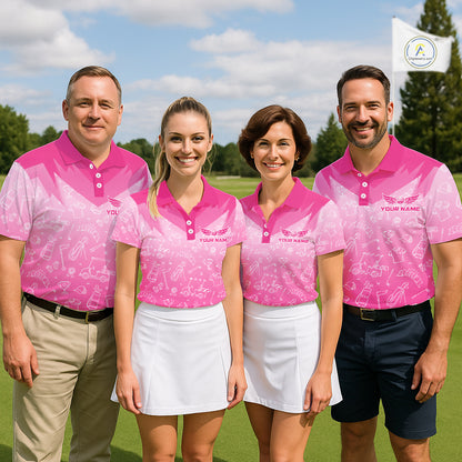 Mens Golf Polo Shirt Custom Pink Golf Ball Pattern Team Golf Tops, Golf Gifts For Men NHN0198