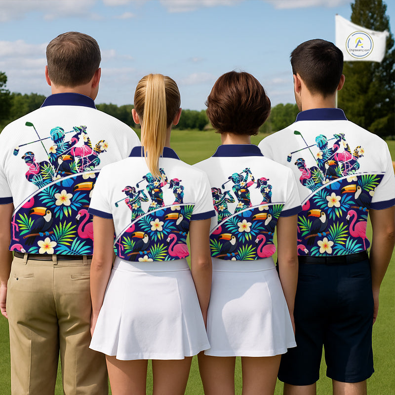Funny Mens Golf Polo Shirt Custom Toucan Tropical Pattern, Flamingo Golf Shirt For Men NHN0205