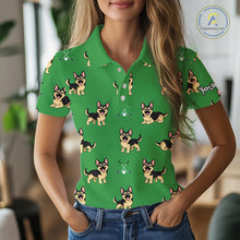 Load image into Gallery viewer, Funny German Shepherd Womens Golf Polo Shirt Custom Green Team Ladies Golf Tops, Dog Lover Gift NHN0213
