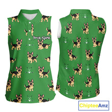Load image into Gallery viewer, Funny German Shepherd Womens Sleeveless Golf Polo Shirt Custom Green Team Golf Tops, Dog Lover Gift NHN0213