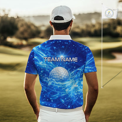 Personalized Mens Golf Polo Shirt Blue Water Splash Golf Ball Custom Name Golf Tops For Team NHN0221