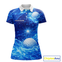 Load image into Gallery viewer, Personalized Womens Golf Polo Shirt Blue Water Splash Golf Ball Custom Name Golf Tops For Team NHN0221
