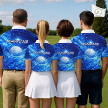 Load image into Gallery viewer, Personalized Womens Golf Polo Shirt Blue Water Splash Golf Ball Custom Name Golf Tops For Team NHN0221