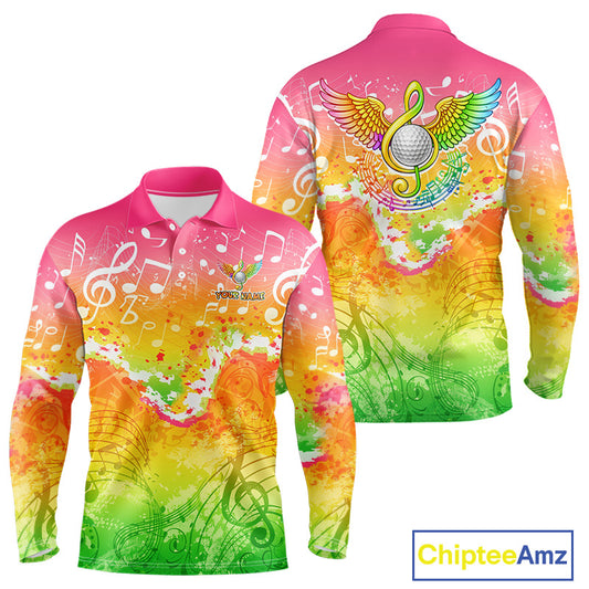 Mens Long Sleeve Golf Polo Shirt Colorful Music Angel Wing Golf Ball Custom Golf Top For Team NHN0130