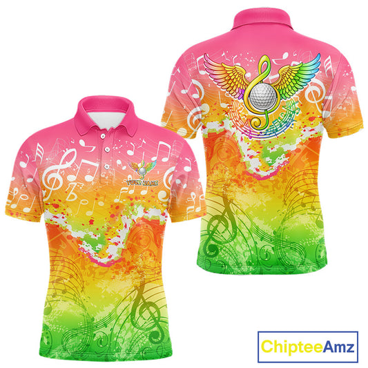 Mens Golf Polo Shirt Colorful Music Angel Wing Golf Ball Custom Golf Top For Team, Golfer Gift NHN0130