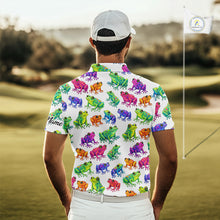 Load image into Gallery viewer, Funny Colorful Frog Pattern Mens Golf Polo Shirts Custom Watercolor Golf Attire For Men, Golf Gifts NHN0134