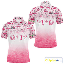 Load image into Gallery viewer, Pink Flamingo Heart Theme Matching Golf Polos For Couple Custom Couple Valentines Outfit NHN0145