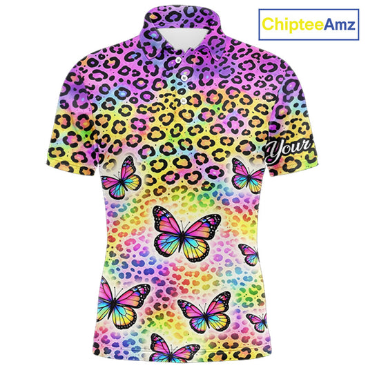 Mens Golf Polo Shirt Colorful Rainbow Leopard Print Pattern Custom Butterfly Team Golf Tops For Men NHN0180