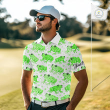 Load image into Gallery viewer, Funny Green Frog Pattern Mens Golf Polo Shirts Custom Golf Attire For Men, Golfer Gift NHN0134