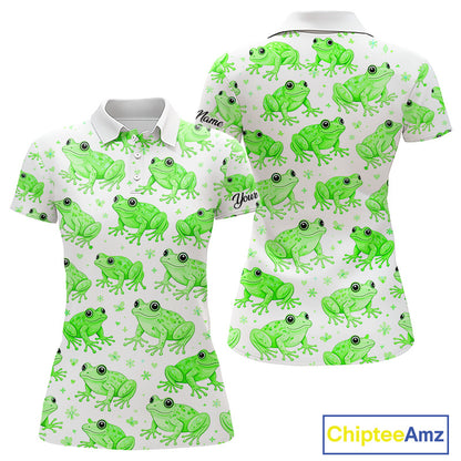 Funny Green Frog Pattern Womens Golf Polo Shirts Custom Golf Attire For Ladies , Golfer Gifts NHN0134