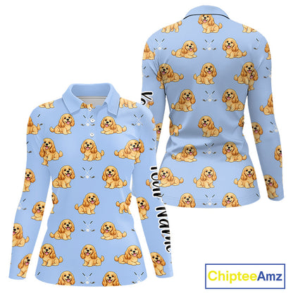 Funny Cocker Spaniel Womens Long Sleeve Golf Polo Shirt Custom Team Ladies Golf Tops, Dog Lover Gift Nhn0210
