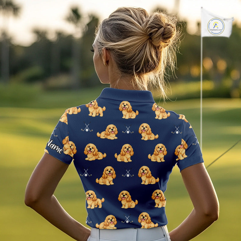 Womens Golf Polo Shirt Custom Funny Cocker Spaniel Team Ladies Golf Tops, Dog Lover Gift NHN0210