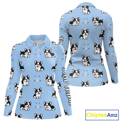 Womens Long Sleeve Golf Polo Shirt Custom Funny French Bulldog Team Ladies Golf Tops, Dog Lover Gift NHN0212