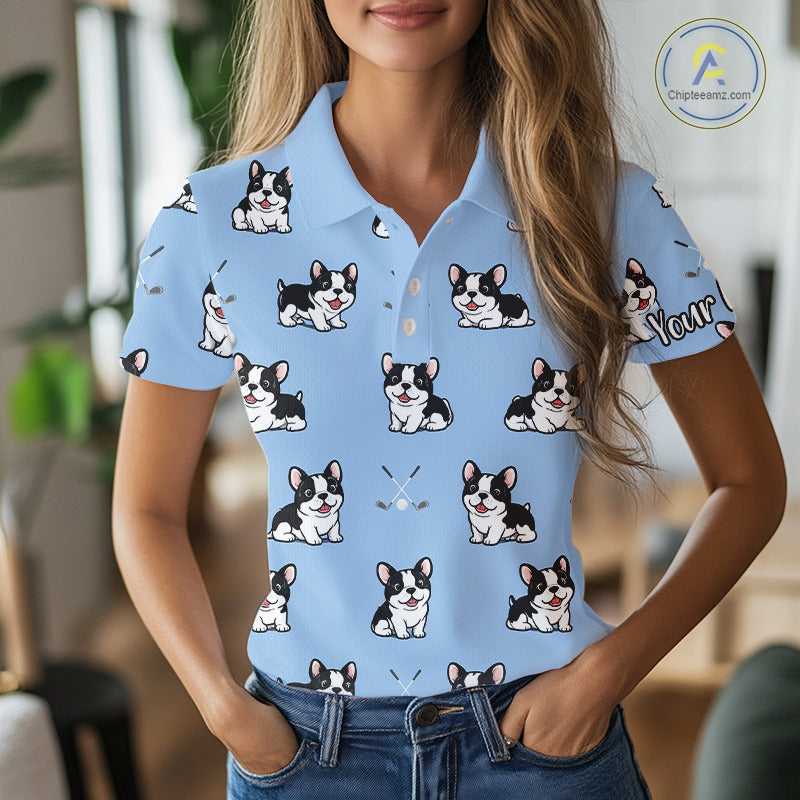 Womens Golf Polo Shirt Custom Funny French Bulldog Team Ladies Golf Tops, Dog Lover Gift NHN0212