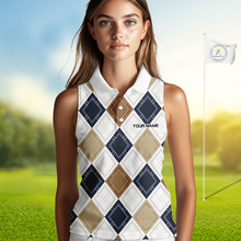 Load image into Gallery viewer, Plaid Womens Sleeveless Golf Polo Shirt Custom Retro Argyle Pattern Team Golf Tops, Vintage Golf Gift NHN0216