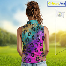 Load image into Gallery viewer, Womens Sleeveless Golf Polo Shirt Custom Colorful Neon Rainbow Leopard Pattern Team Golf Tops NHN0217