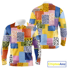 Load image into Gallery viewer, Funny Plaid Long Sleeve Golf Polo Shirt Custom Colorful Leopard Square Pattern Team Golf Top, Golf Gift NHN0218