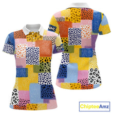Load image into Gallery viewer, Funny Plaid Womens Golf Polo Shirt Custom Colorful Leopard Square Pattern Team Golf Tops, Golf Gifts NHN0218