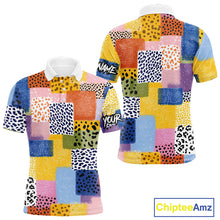 Load image into Gallery viewer, Funny Plaid Mens Golf Polo Shirt Custom Colorful Leopard Square Pattern Team Golf Tops, Golf Gifts NHN0218