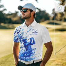 Load image into Gallery viewer, Golf Polo Shirts, Mens Golf Polo Shirts Blue Painting Golfer Custom Name Team Golf Shirt, Golf Gifts NHN0090