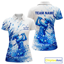 Load image into Gallery viewer, Golf Polo Shirts, Womens Golf Polo Shirts Blue Painting Golfer Custom Name Team Golf Shirt, Golf Gifts NHN0090