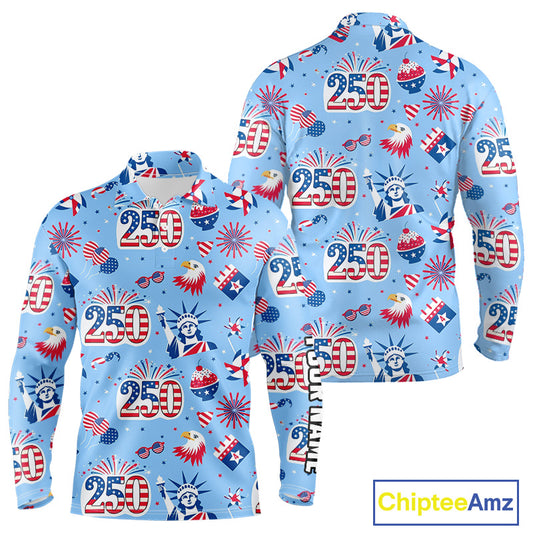 America 250th Anniversary Long Sleeve Golf Polo Shirt For Men, Patriotic USA Golf Shirts, Golf Gift NHN0232