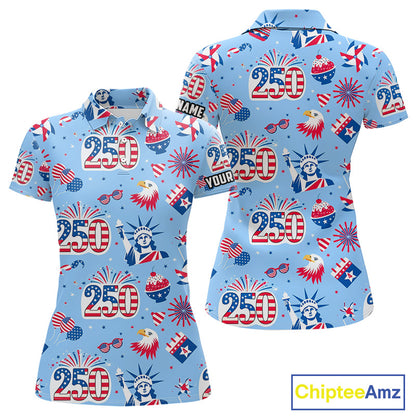 America 250th Anniversary Golf Polo Shirt For Women, Patriotic USA Golf Shirts, Independence Golf Gift NHN0232