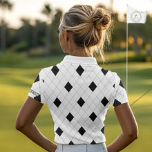 Load image into Gallery viewer, Argyle Women Golf Polo Shirt Custom Name, Personalized Plaid Golf Shirts For Ladies NHN0120