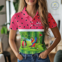 Load image into Gallery viewer, Funny Womens Golf Polo Shirt Custom Watermelon Tropical Pattern, Parrot Golf Shirts For Team NHN0183