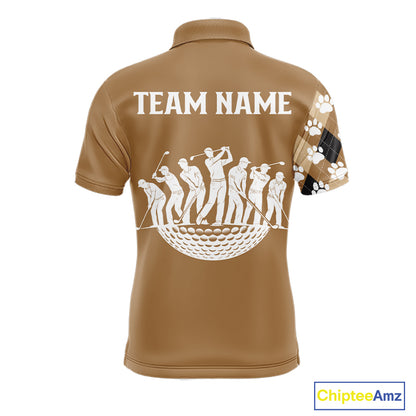 Funny Golden Retriever Mens Golf Polo Shirt Custom Argyle Plaid Pattern Team Golf Tops, Dog Lover Gift NHN0197