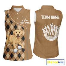 Load image into Gallery viewer, Funny Golden Retriever Womens Sleeveless Golf Polo Shirt Custom Argyle Plaid Pattern Team Golf Tops NHN0197