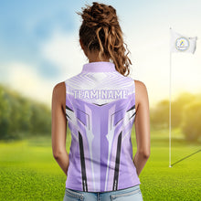 Load image into Gallery viewer, Womens Sleeveless Golf Polo Shirt Purple Geometric Pattern Custom Team Ladies Golf Tops, Golf Gifts NHN0199