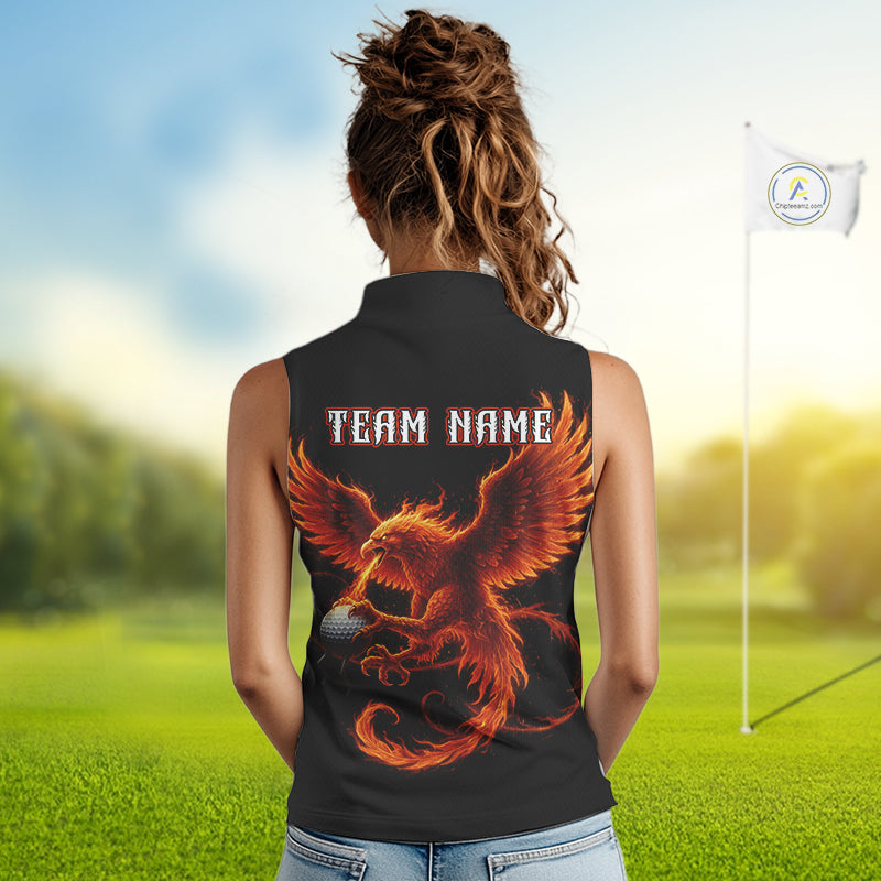 Womens Sleeveless Golf Polo Shirt Custom Phoenix Red Flame Team Golf Tops, White Golf Outfit For Ladies NHN0078