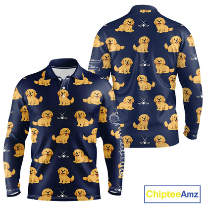 Funny Golden Retriever Long Sleeve Golf Polo Shirt Custom Team Mens Golf Tops, Dog Lover Gift Nhn0214