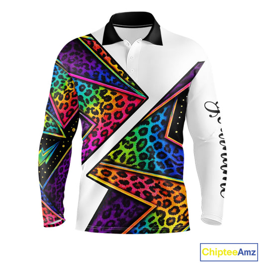 Rainbow Long Sleeve Golf Polo Shirt Leopard Print Pattern Custom Golf Ball Team Golf Tops, Golf Gifts NHN0226