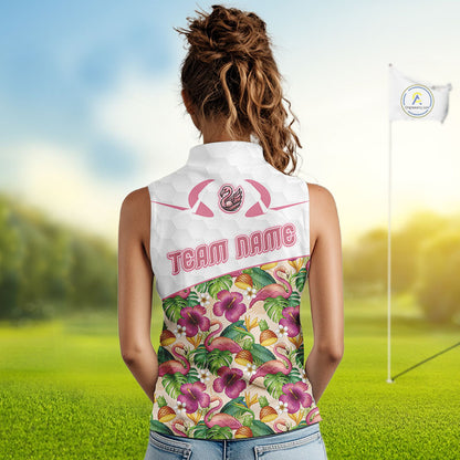 Funny Flamingo Womens Sleeveless Golf Polo Shirt Floral Tropical Custom Pink Golf Shirts Golfer Gift NHN0107