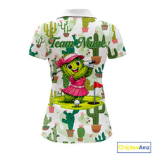Load image into Gallery viewer, Funny Cactus Flower Womens Golf Polo Shirt Custom Name Golf Tops, Cactus Golf Shirt Personalized NHN0237