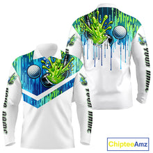 Load image into Gallery viewer, Watercolor Long Sleeve Golf Polo Shirt Custom Green Golf Ball Pattern Golf Tops For Men, Golf Gifts NHN0113