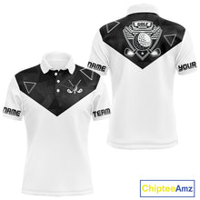 Load image into Gallery viewer, Mens Golf Polo Shirt Black Geometric Triangle Pattern Custom Name White Golf Tops For Men NHN0122