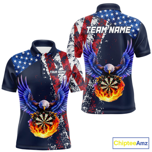 Custom US Flag Eagle Flame Darts Shirt for Men Darts Team Jerseys Dartboard Shirt NNT270