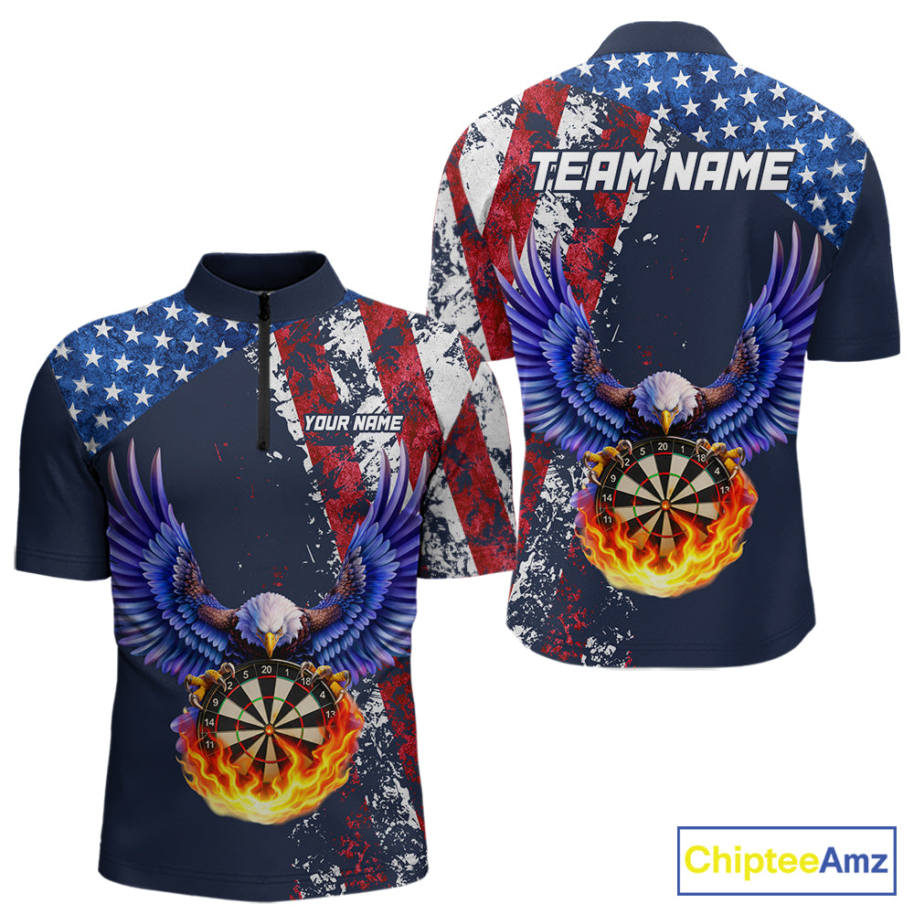 Custom US Flag Eagle Flame Darts Shirt for Men Darts Team Jerseys Dartboard Shirt NNT270
