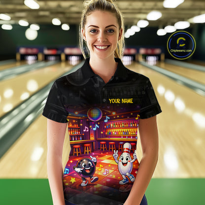 Funny Music Bowling Jersey for Women Custom Bowling Team Shirts Bowling League Polo & 1/4 Zip HNT496