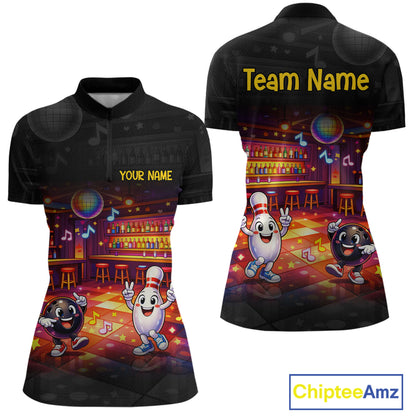 Funny Music Bowling Jersey for Women Custom Bowling Team Shirts Bowling League Polo & 1/4 Zip HNT496