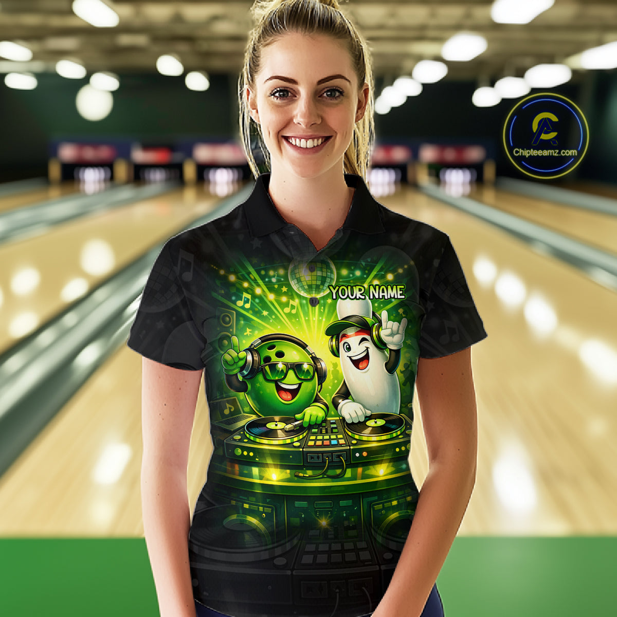 Custom Funny Music Bowling Jersey for Women Bowling Team Shirts Bowling League Polo & 1/4 Zip HNT495