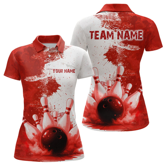 Red Bowling Shirts for Women Men Custom Bowling Polo & 1/4 Zip Shirt for Team MBL220