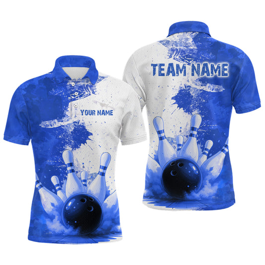 Blue Bowling Shirts for Women Men Custom Bowling Polo & 1/4 Zip Shirt for Team MBL220